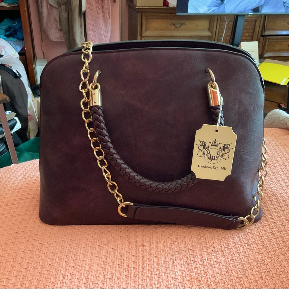 Purple and Gold Shoulder Bag with Chain Detail